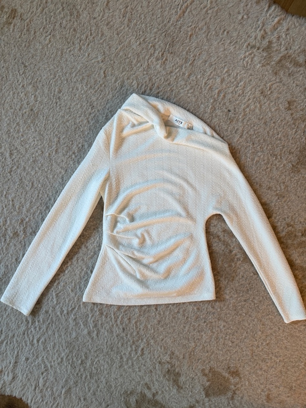 Astr Asymmetrical Neck-Line White Long Sleeve